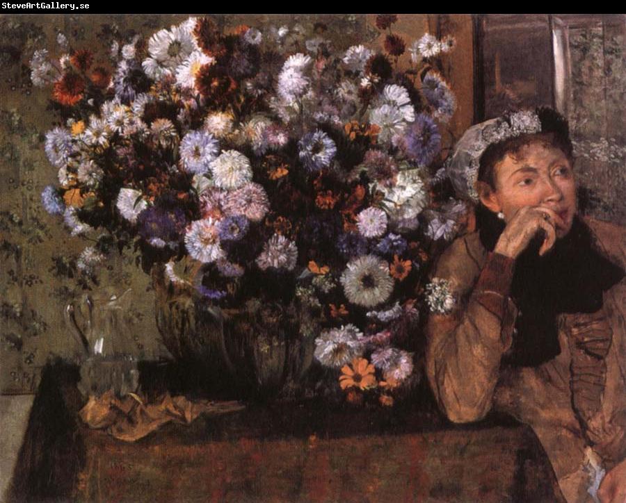 Edgar Degas A Woman seated beside a vase of flowers